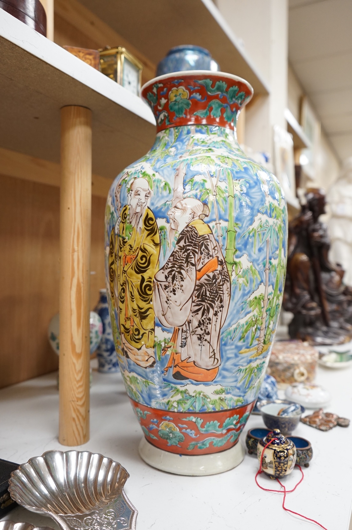 A collection of mostly Chinese and Japanese ceramics to include famille rose, satsuma, kutani etc. tallest 45cm